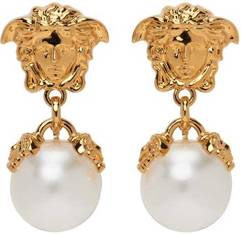 gold versace earrings|pearl earrings designs in gold.